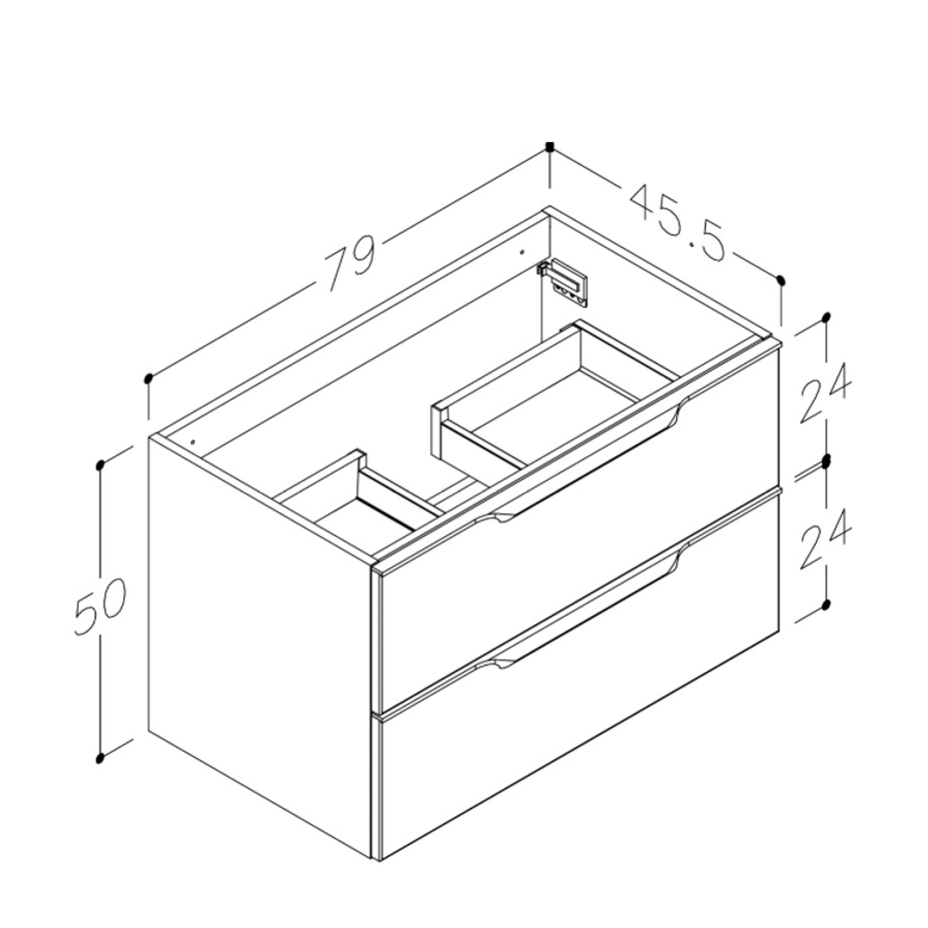 Piekaramais skapītis zem izlietnes, 80cm, 2 atvilktnes, AMBER black stained oak